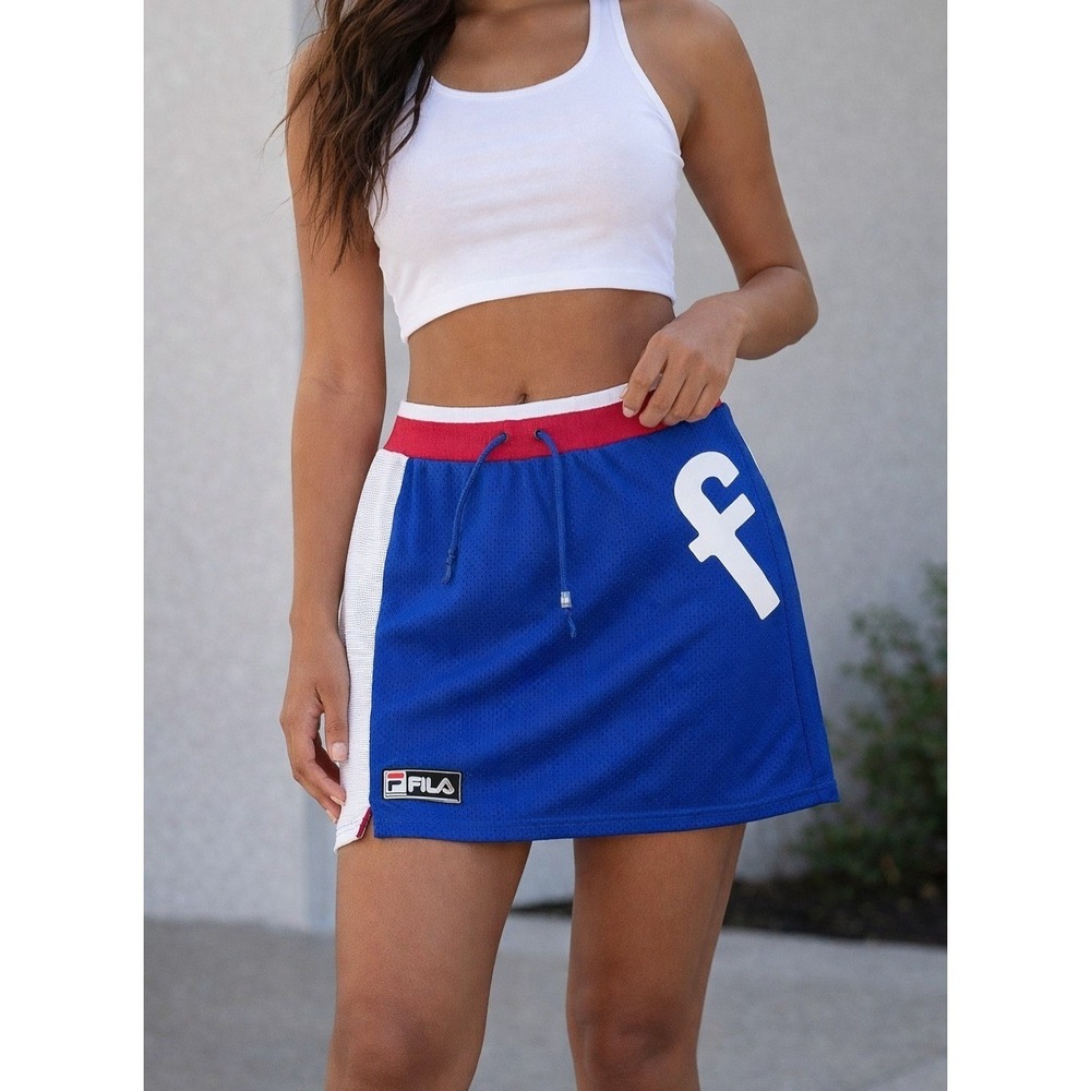 FILA Women's Skirt XL Blue Red and White Athletic Mesh Vintage.Made in Macau